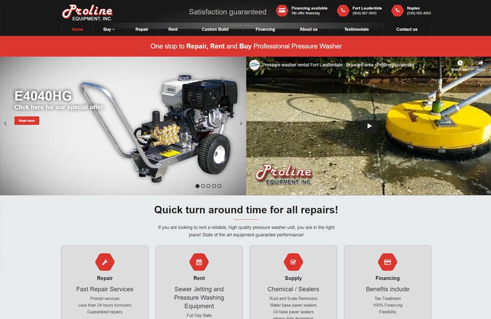 Proline Equipment website screenshot